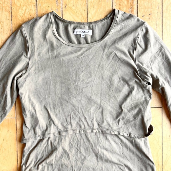 Rose Maternité Maternity Tan Long Sleeve Dress Size Medium - Picture 2 of 5